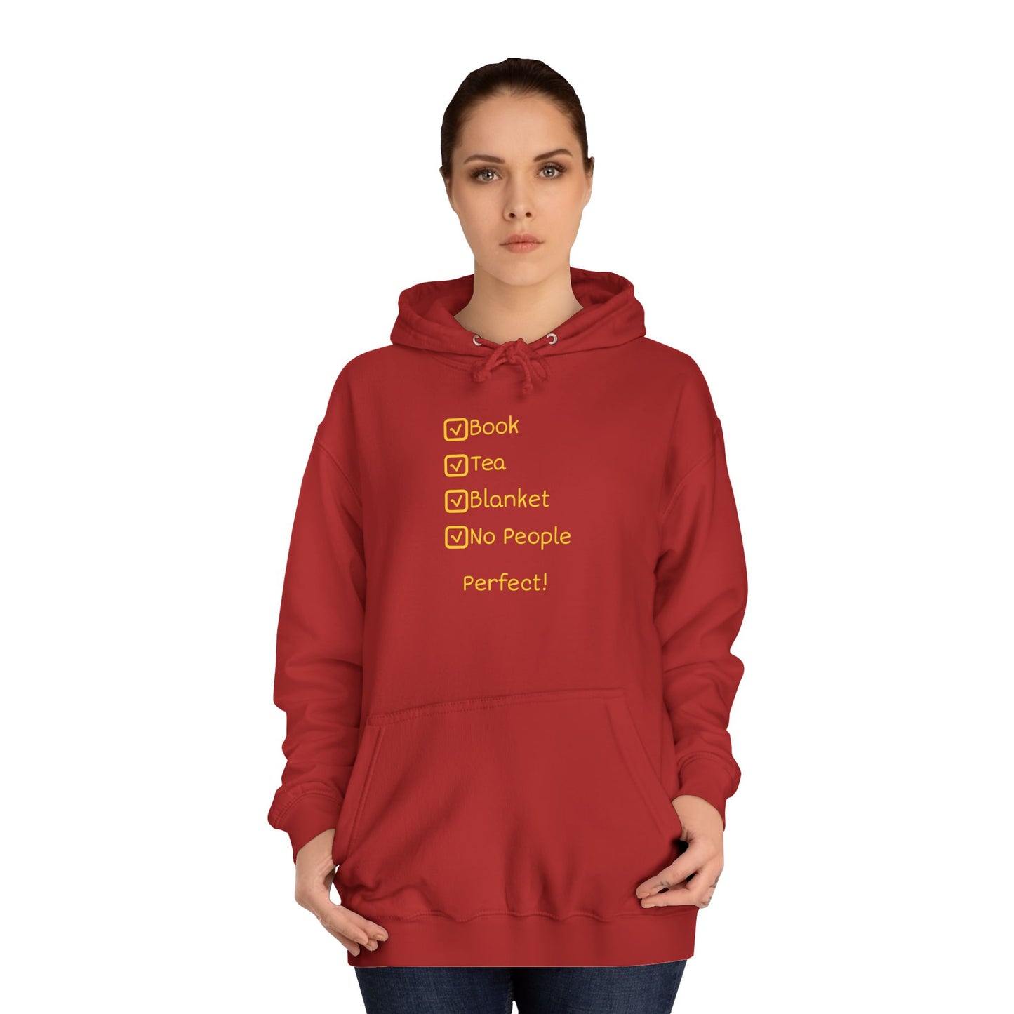 Hoodie — Checklist Design: Book, Tea, Blanket, No People – Cozy Introvert Gift