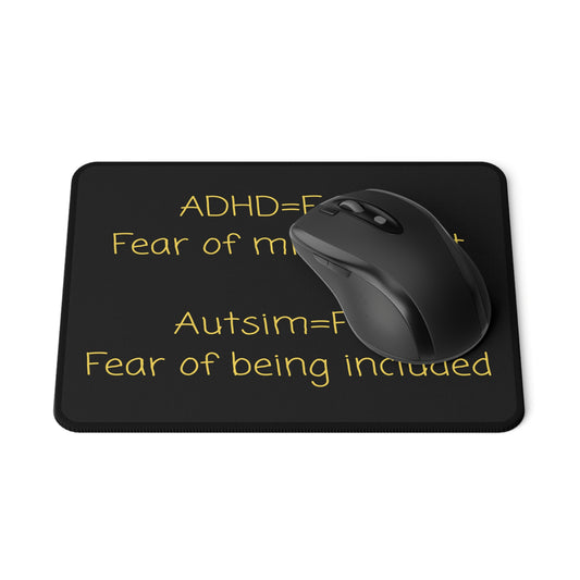 Non-Slip Gaming Mouse Pad — "ADHD = Fomo / Autism = Fobi" Yellow Text on Black