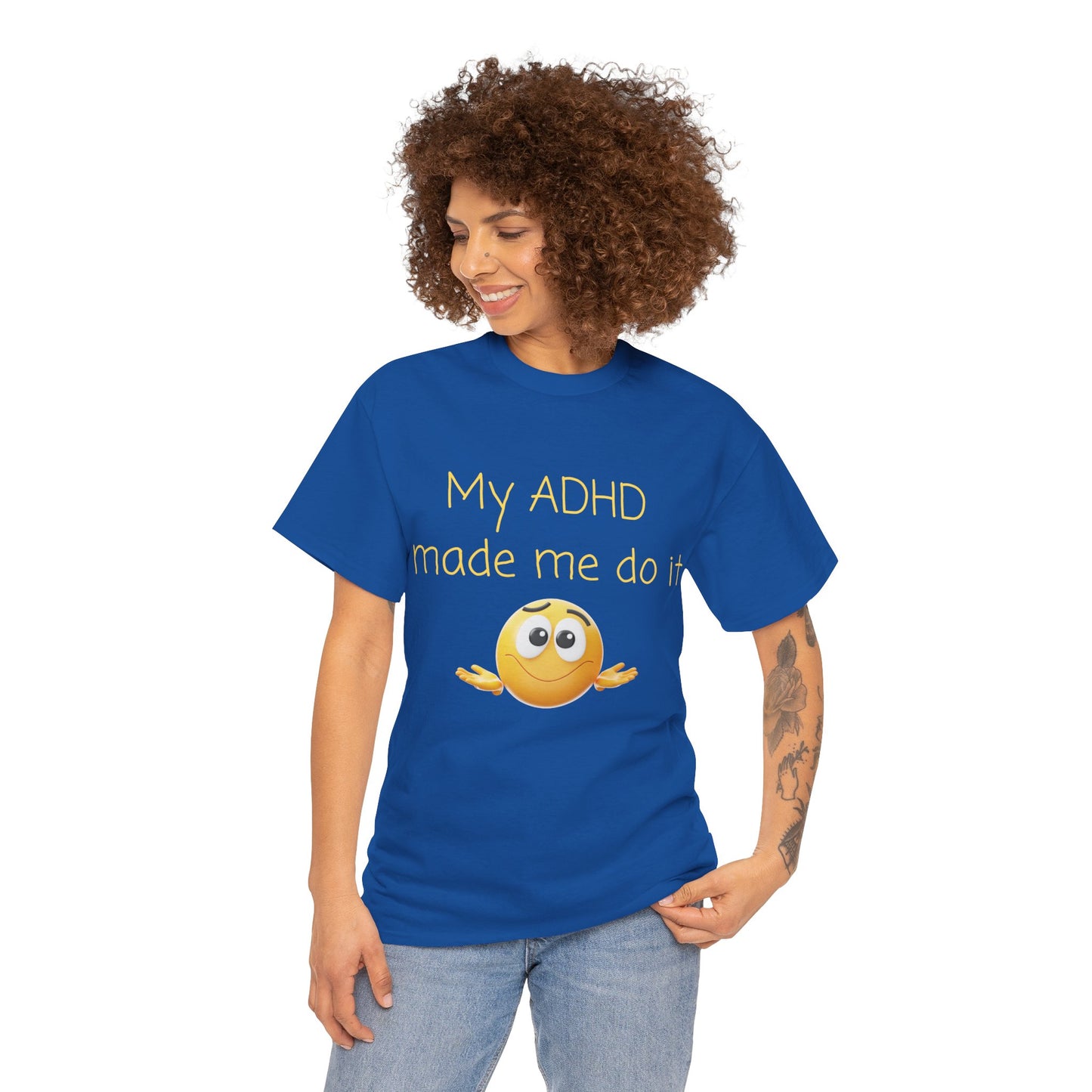 ADHD Made Me Do It T-Shirt — Funny ADHD Awareness Tee with Shrug Emoji