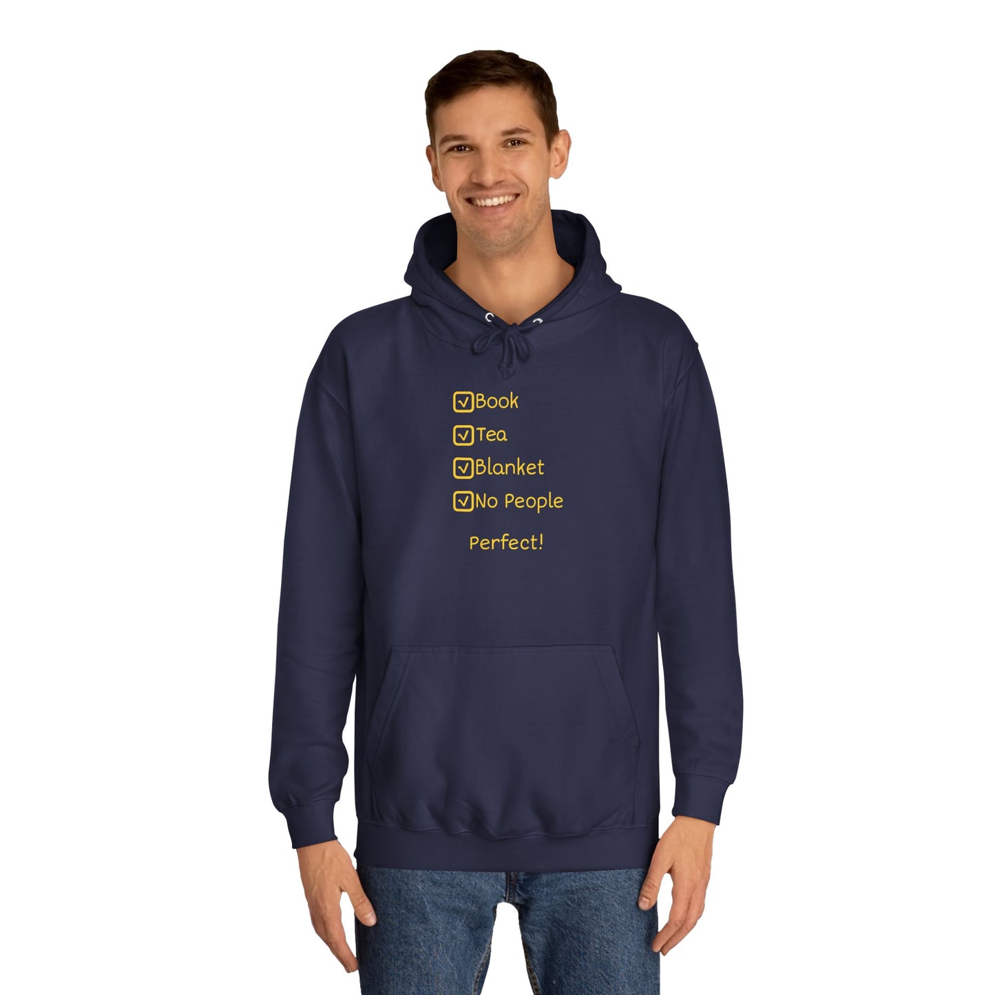 Hoodie — Checklist Design: Book, Tea, Blanket, No People – Cozy Introvert Gift