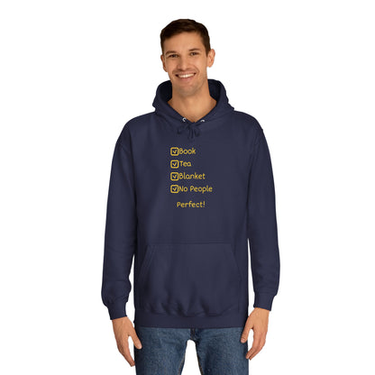 Hoodie — Checklist Design: Book, Tea, Blanket, No People – Cozy Introvert Gift