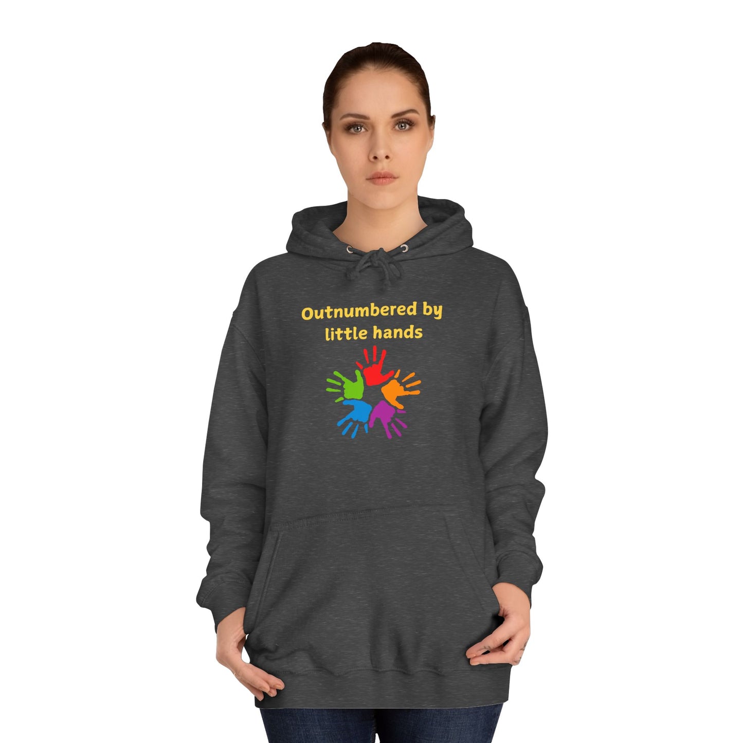 Hoodie — "Outnumbered by Little Hands" Colorful Kids' Handprint Family Pullover