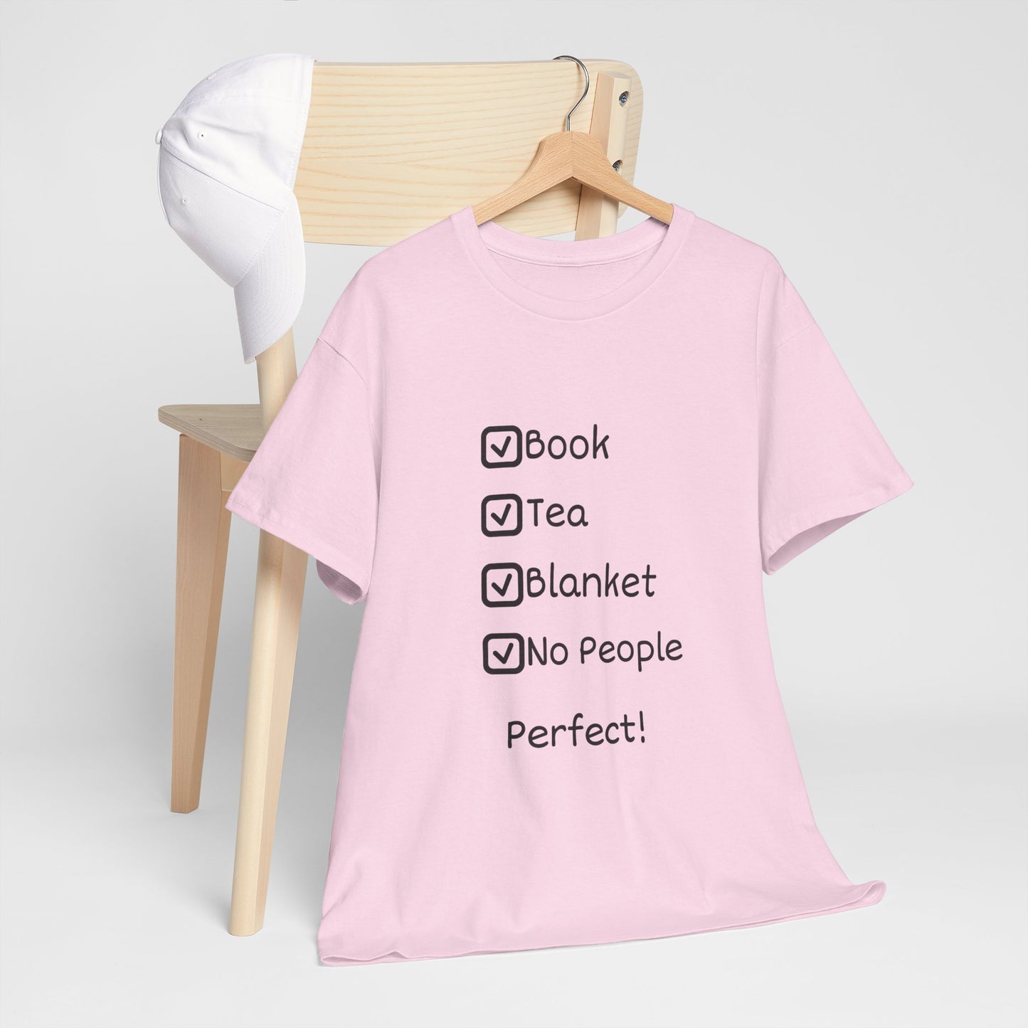 Cozy Checklist Tee — "Book, Tea, Blanket, No People" Reading Shirt