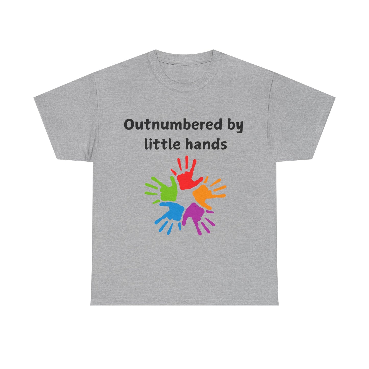Outnumbered by Little Hands T-Shirt — Funny Parent Tee with Colorful Kids' Handprints