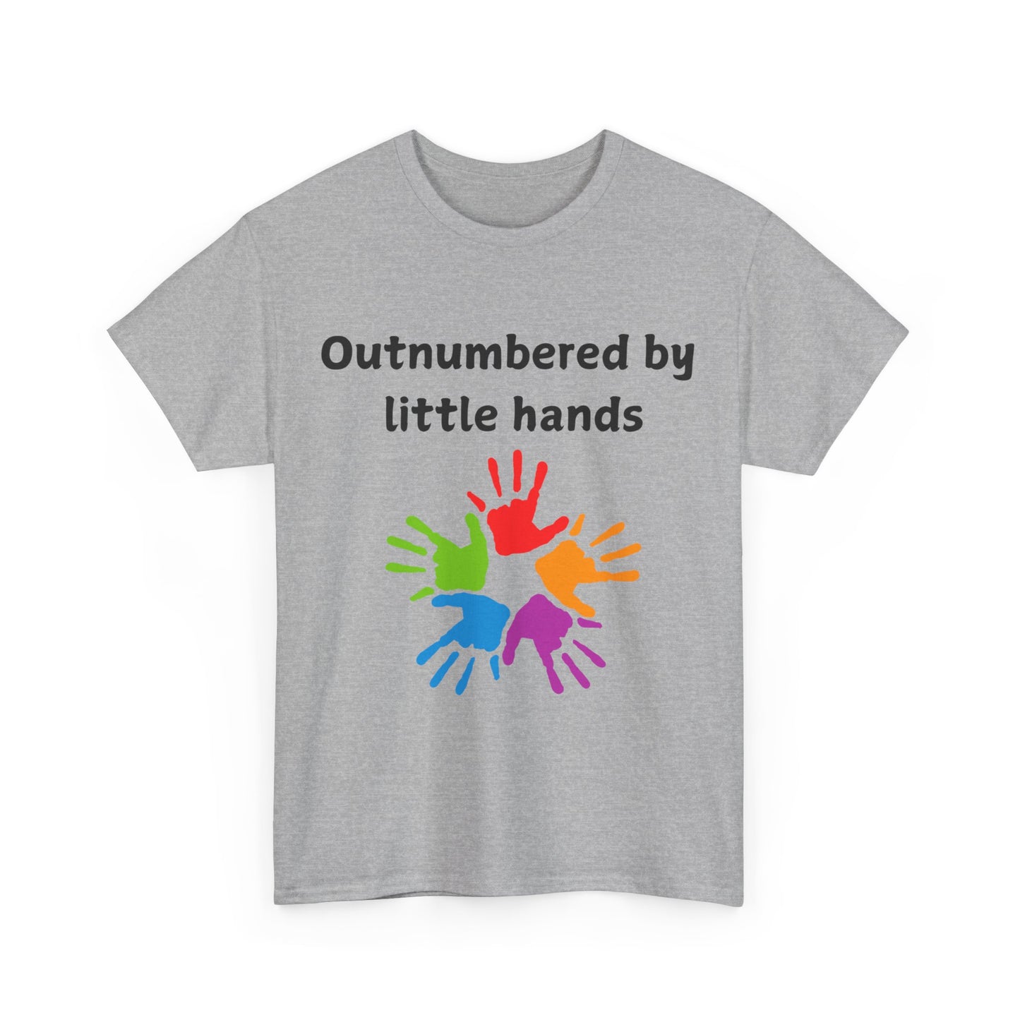 Outnumbered by Little Hands T-Shirt — Funny Parent Tee with Colorful Kids' Handprints