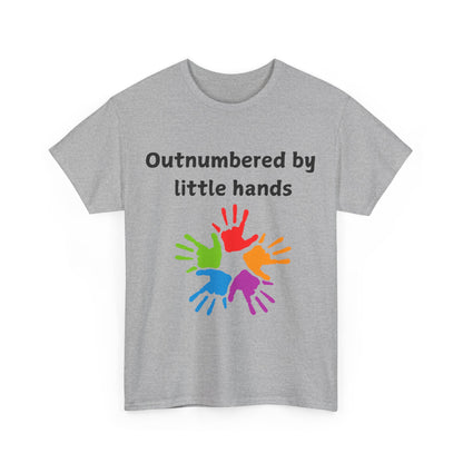 Outnumbered by Little Hands T-Shirt — Funny Parent Tee with Colorful Kids' Handprints