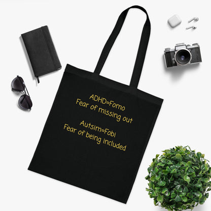 Autism & ADHD Tote Bag — “ADHD = Fomo, Autism = Fobi” Cotton Grocery Market Tote