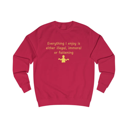 Funny Quote Sweatshirt – “Everything I enjoy is either illegal, immoral, or fattening” Crewneck