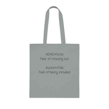 Autism & ADHD Quote Cotton Tote — "ADHD = Fomo, Autism = Fobi" Awareness Tote Bag