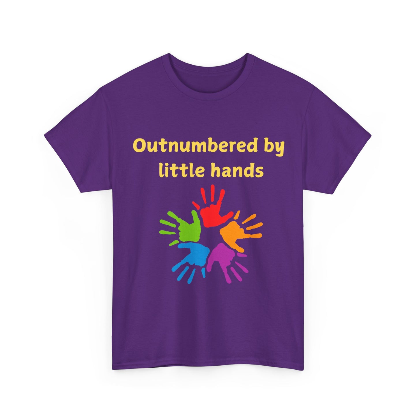 Outnumbered by Little Hands T-Shirt — Funny Parent Tee with Colorful Kids' Handprints