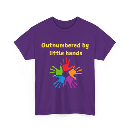 Outnumbered by Little Hands T-Shirt — Funny Parent Tee with Colorful Kids' Handprints