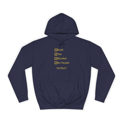 Hoodie — Checklist Design: Book, Tea, Blanket, No People – Cozy Introvert Gift