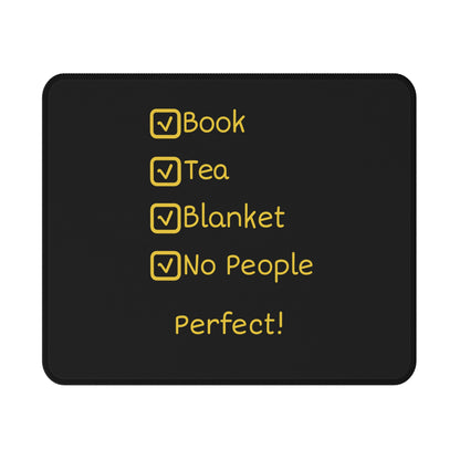 Cozy Introvert Checklist Mouse Pad — Book, Tea, Blanket, No People