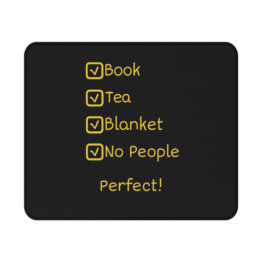 Cozy Introvert Checklist Mouse Pad — Book, Tea, Blanket, No People