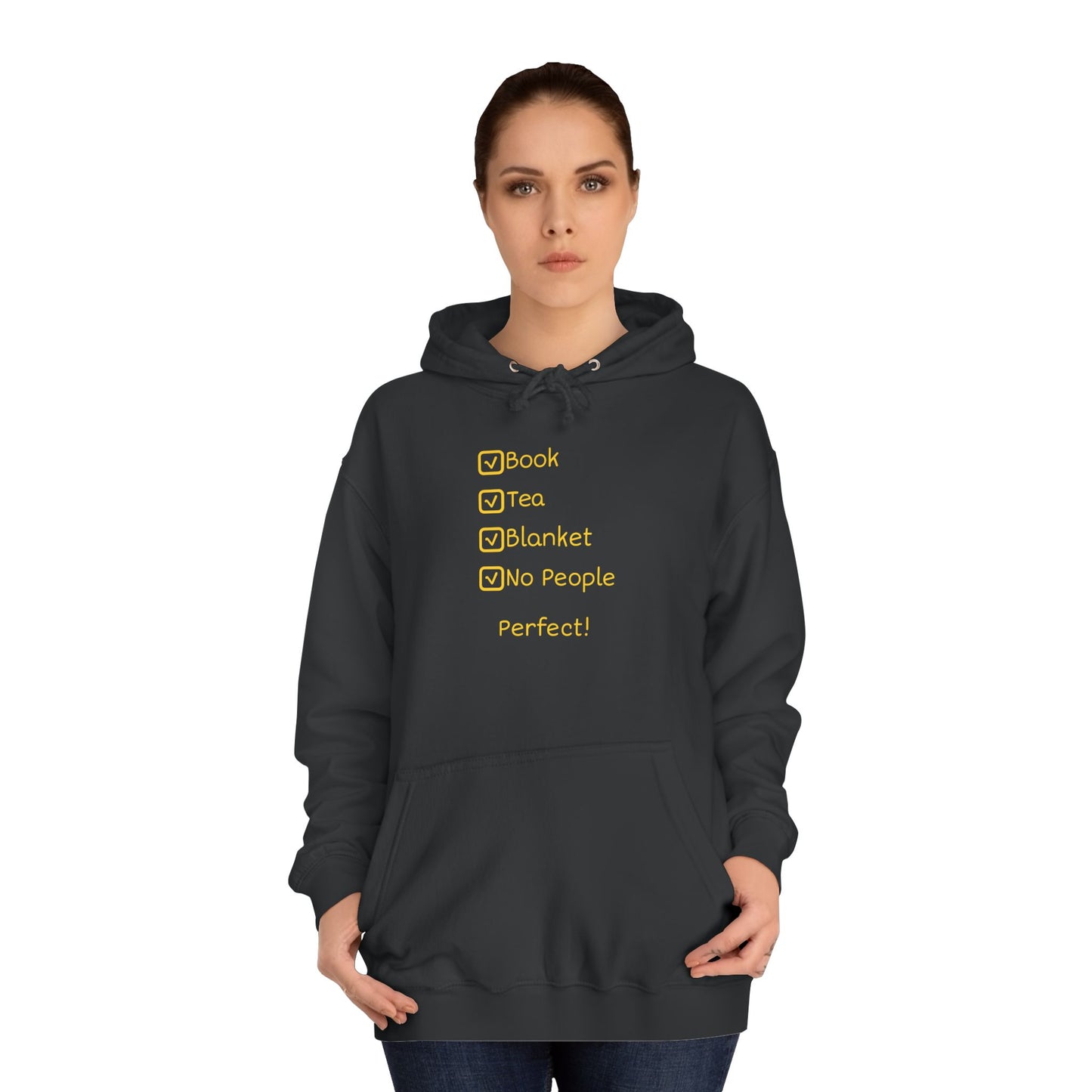 Hoodie — Checklist Design: Book, Tea, Blanket, No People – Cozy Introvert Gift