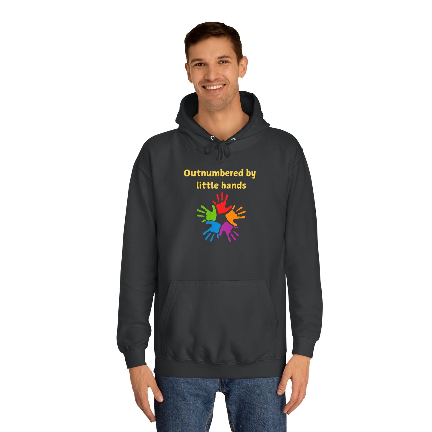 Hoodie — "Outnumbered by Little Hands" Colorful Kids' Handprint Family Pullover