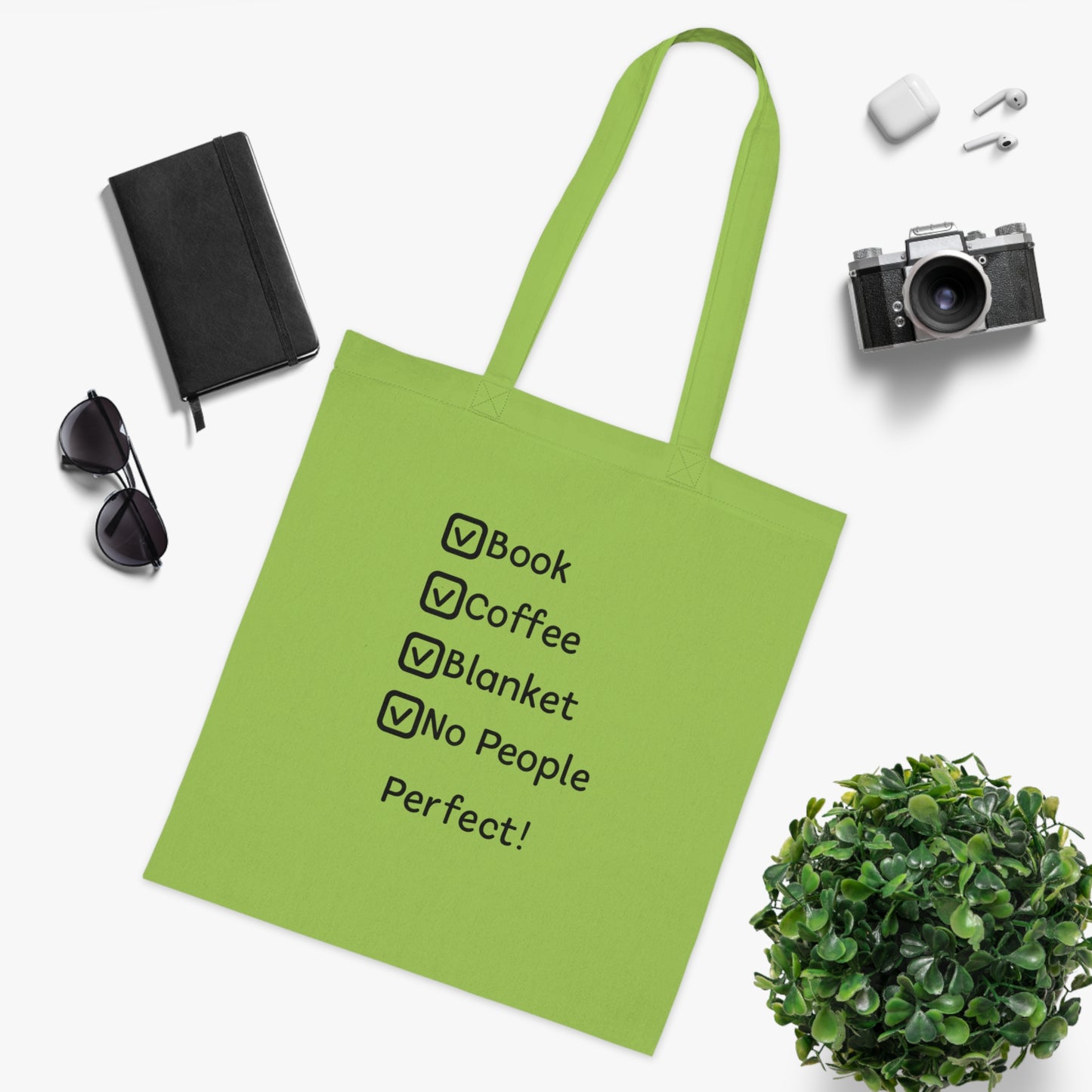 Tote Bag — Book, Coffee, Blanket, No People Checklist Tote (Perfect!)