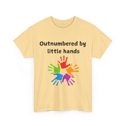 Outnumbered by Little Hands T-Shirt — Funny Parent Tee with Colorful Kids' Handprints