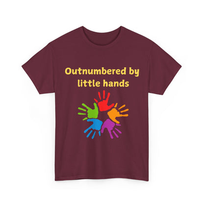 Outnumbered by Little Hands T-Shirt — Funny Parent Tee with Colorful Kids' Handprints