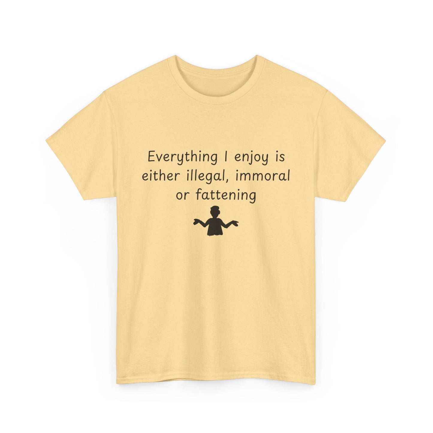 T-Shirt — "Everything I enjoy is either illegal, immoral or fattening" Funny Quote Tee
