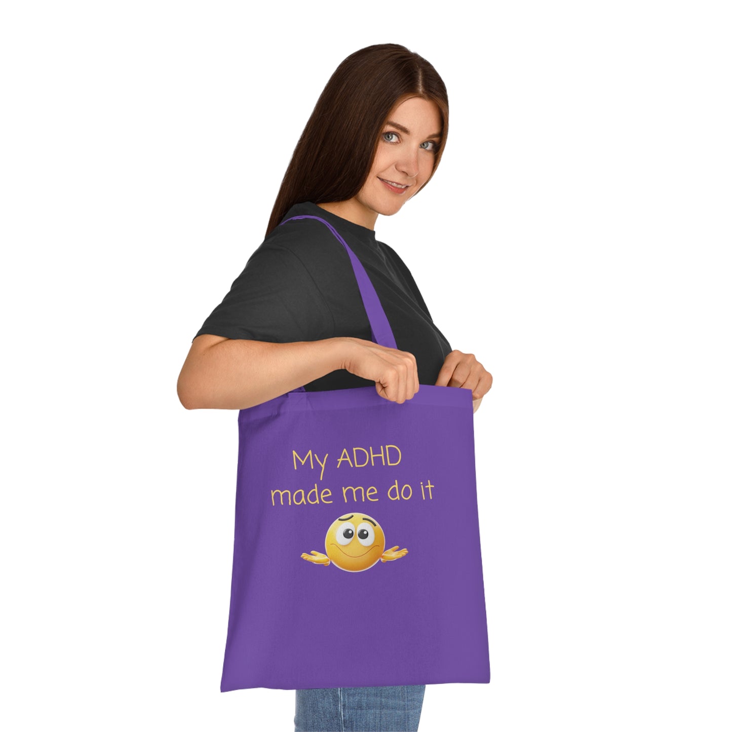 My ADHD Made Me Do It Cotton Tote Bag — Funny ADHD Awareness Emoji Tote