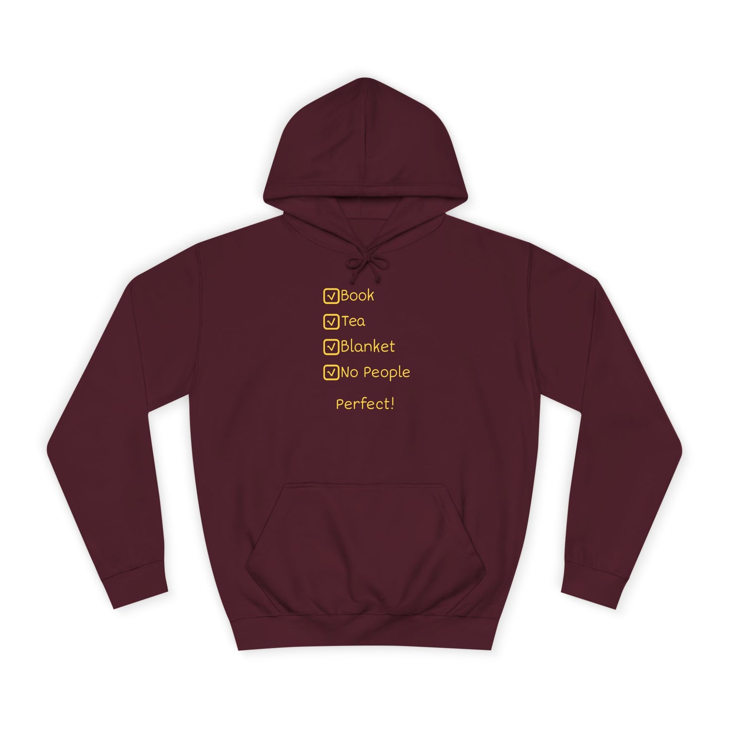 Hoodie — Checklist Design: Book, Tea, Blanket, No People – Cozy Introvert Gift