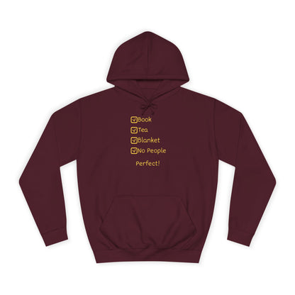 Hoodie — Checklist Design: Book, Tea, Blanket, No People – Cozy Introvert Gift