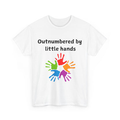 Outnumbered by Little Hands T-Shirt — Funny Parent Tee with Colorful Kids' Handprints