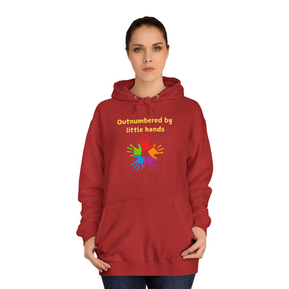 Hoodie — "Outnumbered by Little Hands" Colorful Kids' Handprint Family Pullover