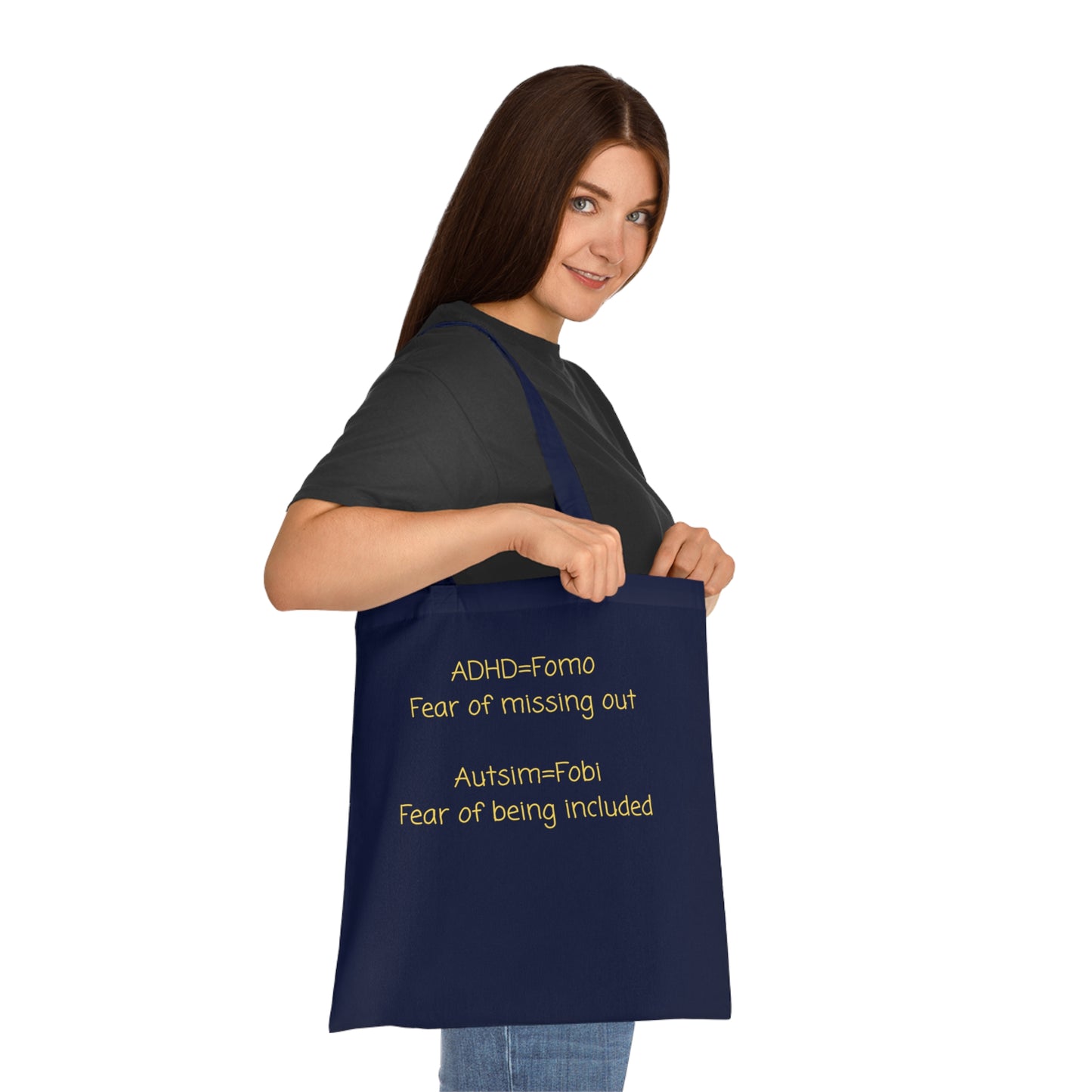 Autism & ADHD Tote Bag — “ADHD = Fomo, Autism = Fobi” Cotton Grocery Market Tote
