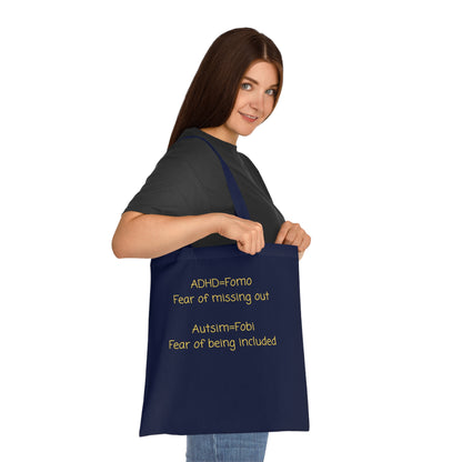 Autism & ADHD Tote Bag — “ADHD = Fomo, Autism = Fobi” Cotton Grocery Market Tote