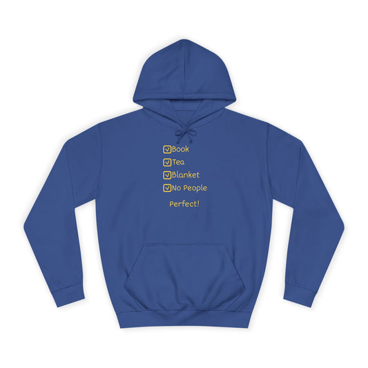 Hoodie — Checklist Design: Book, Tea, Blanket, No People – Cozy Introvert Gift