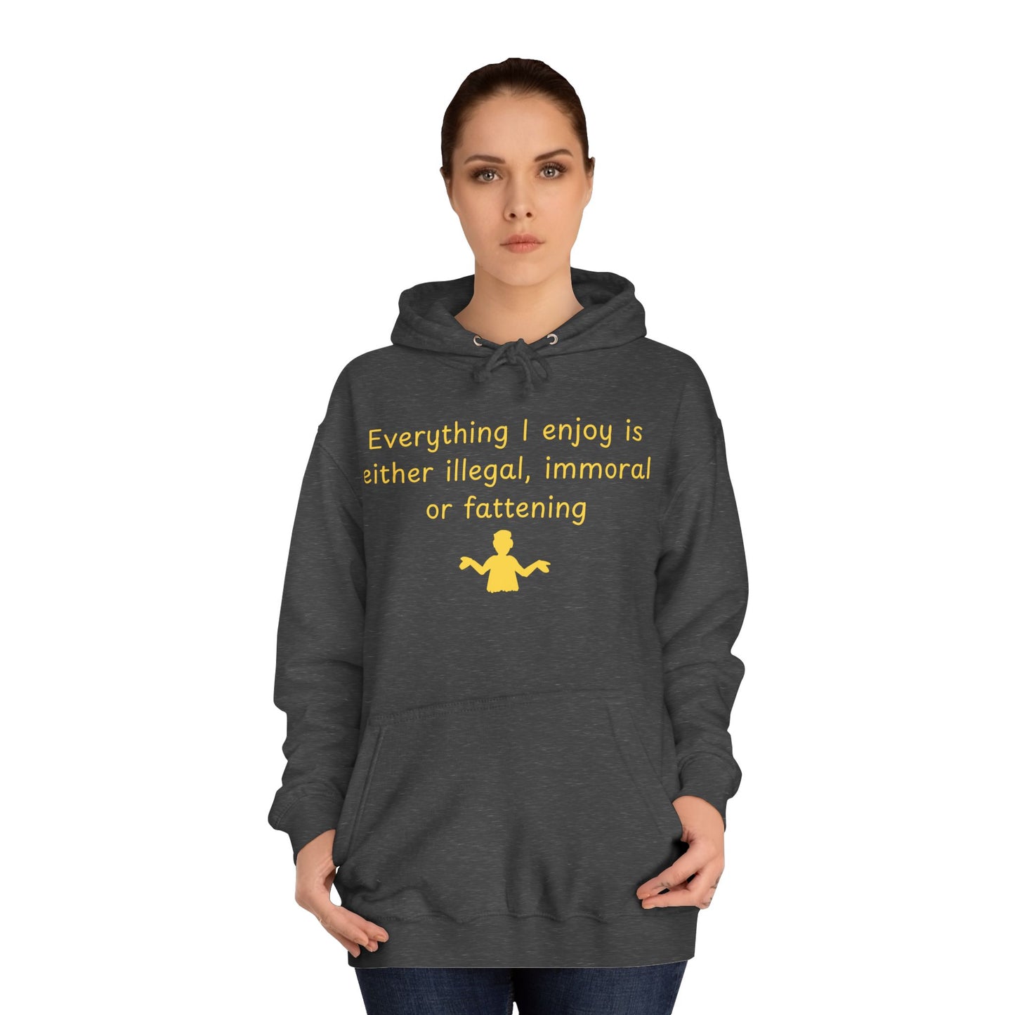 College Hoodie with Minimal Yellow Meditating Figure – Relaxed Campus Sweatshirt