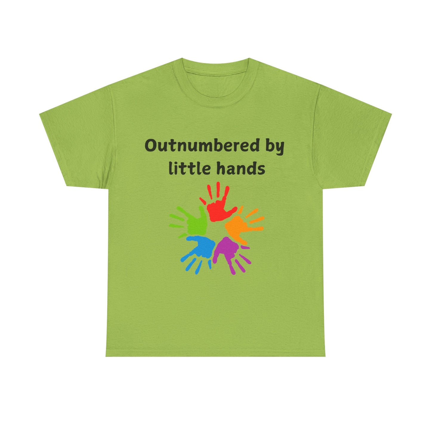 Outnumbered by Little Hands T-Shirt — Funny Parent Tee with Colorful Kids' Handprints