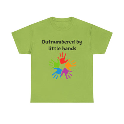 Outnumbered by Little Hands T-Shirt — Funny Parent Tee with Colorful Kids' Handprints