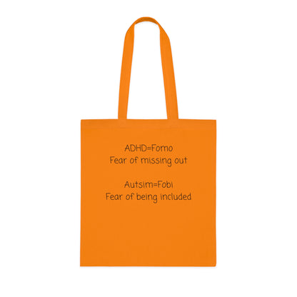 Autism & ADHD Quote Cotton Tote — "ADHD = Fomo, Autism = Fobi" Awareness Tote Bag