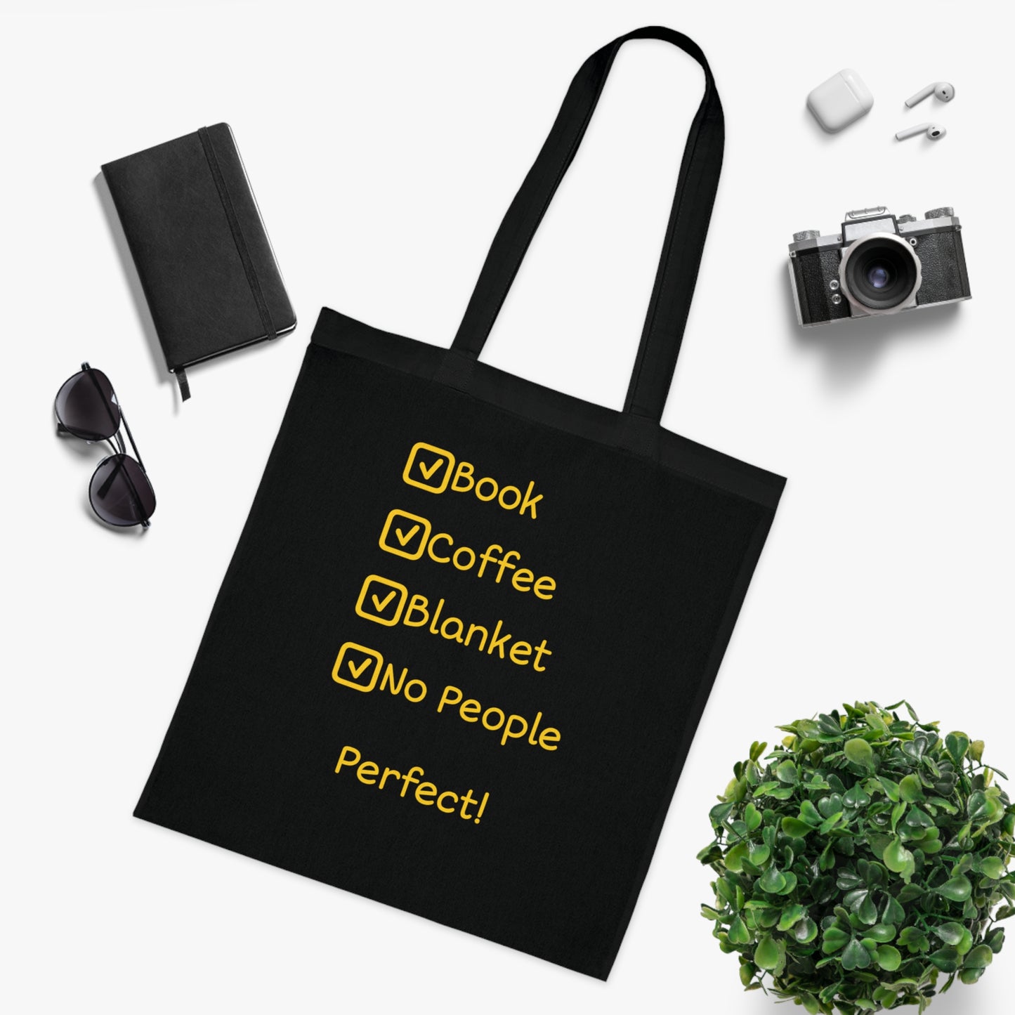 Tote Bag — ‘Book, Coffee, Blanket, No People’ Cozy Reading Tote