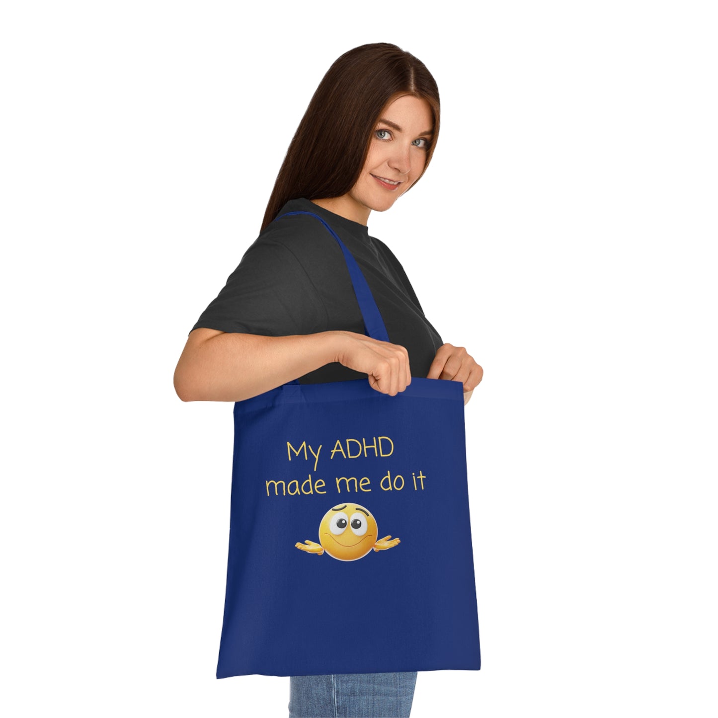 My ADHD Made Me Do It Cotton Tote Bag — Funny ADHD Awareness Emoji Tote