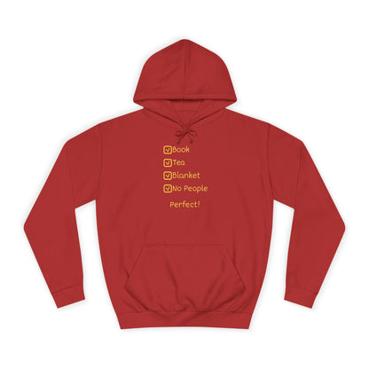 Hoodie — Checklist Design: Book, Tea, Blanket, No People – Cozy Introvert Gift