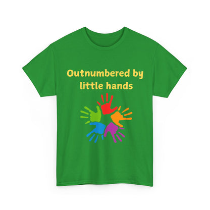 Outnumbered by Little Hands T-Shirt — Funny Parent Tee with Colorful Kids' Handprints
