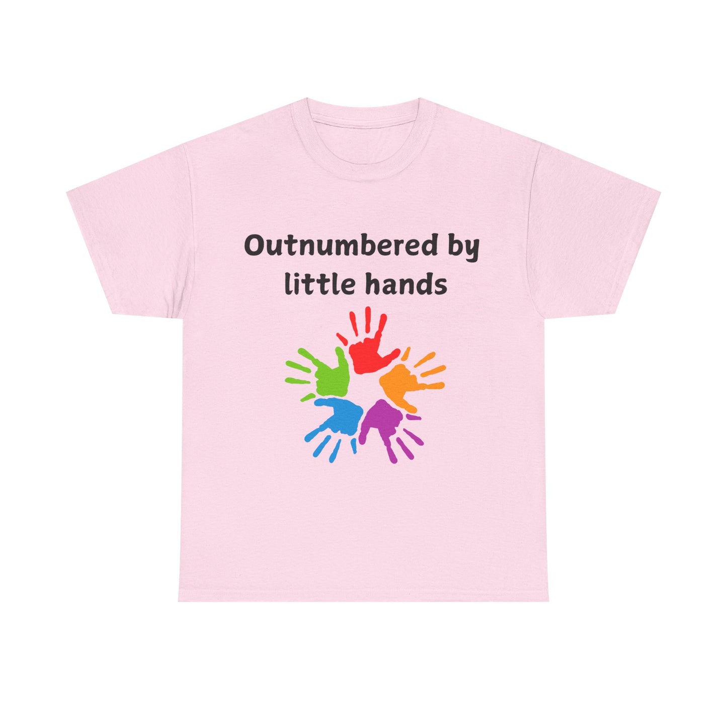 Outnumbered by Little Hands T-Shirt — Funny Parent Tee with Colorful Kids' Handprints