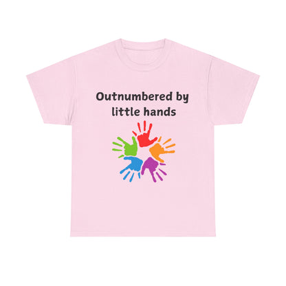 Outnumbered by Little Hands T-Shirt — Funny Parent Tee with Colorful Kids' Handprints