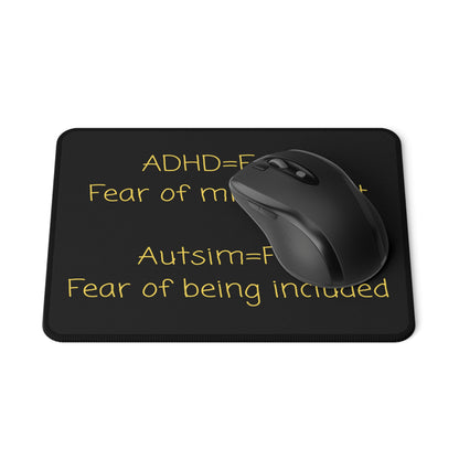 Non-Slip Gaming Mouse Pad — "ADHD = Fomo / Autism = Fobi" Yellow Text on Black