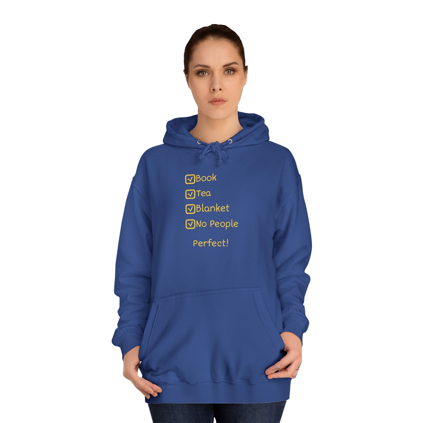 Hoodie — Checklist Design: Book, Tea, Blanket, No People – Cozy Introvert Gift