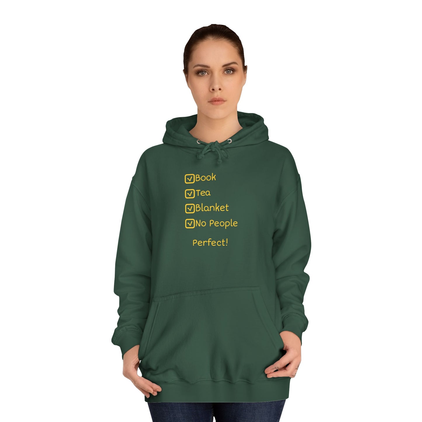 Hoodie — Checklist Design: Book, Tea, Blanket, No People – Cozy Introvert Gift