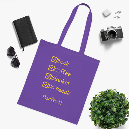 Tote Bag — ‘Book, Coffee, Blanket, No People’ Cozy Reading Tote