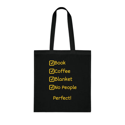 Tote Bag — ‘Book, Coffee, Blanket, No People’ Cozy Reading Tote
