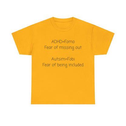 Autism & ADHD Awareness Tee — "ADHD = FOMO / Autism = Fobi" Cotton Shirt