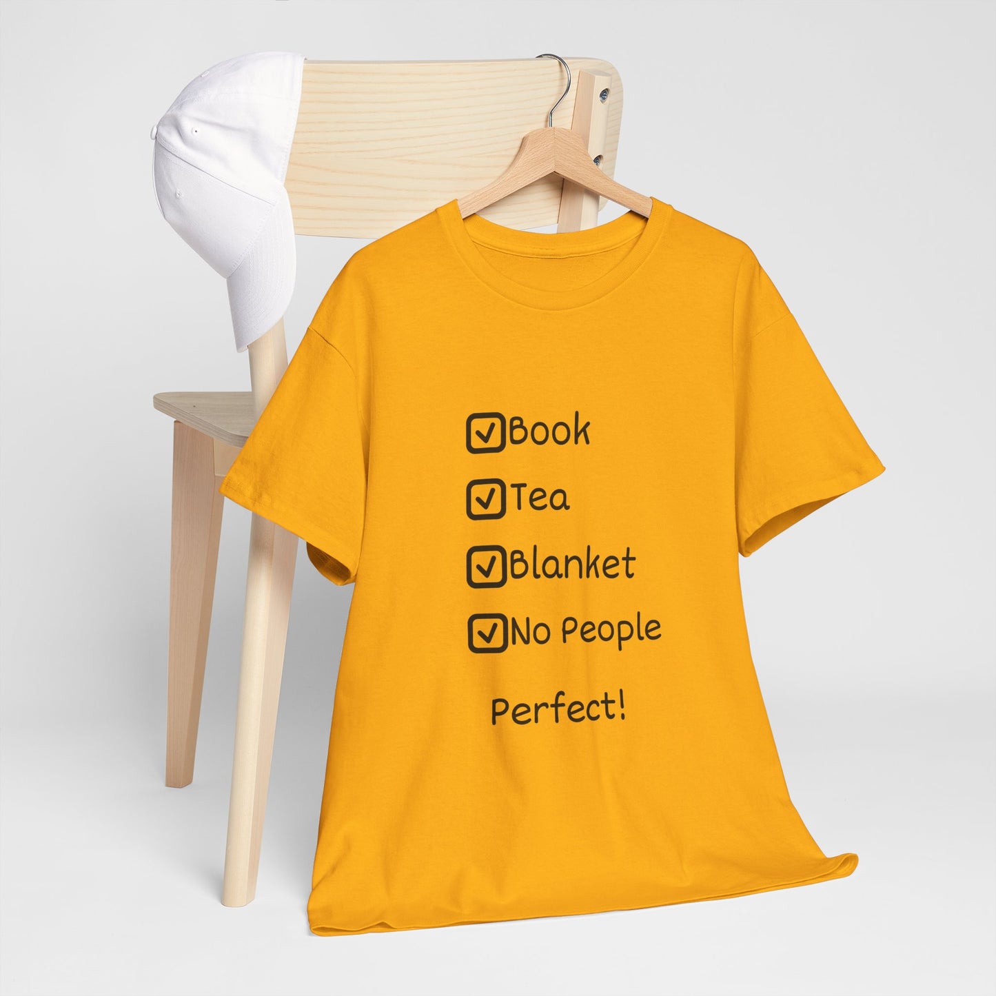 Cozy Checklist Tee — "Book, Tea, Blanket, No People" Reading Shirt