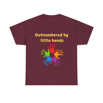 Outnumbered by Little Hands T-Shirt — Funny Parent Tee with Colorful Kids' Handprints